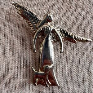 Silver Angel Brooch with dog EUC